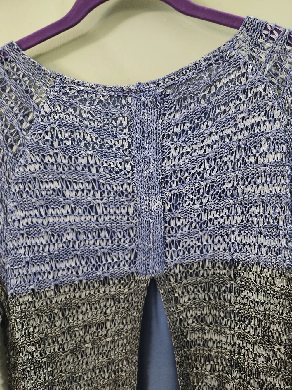 Renuar Blue Gradient Open-Knit Scoop Neck Sweater